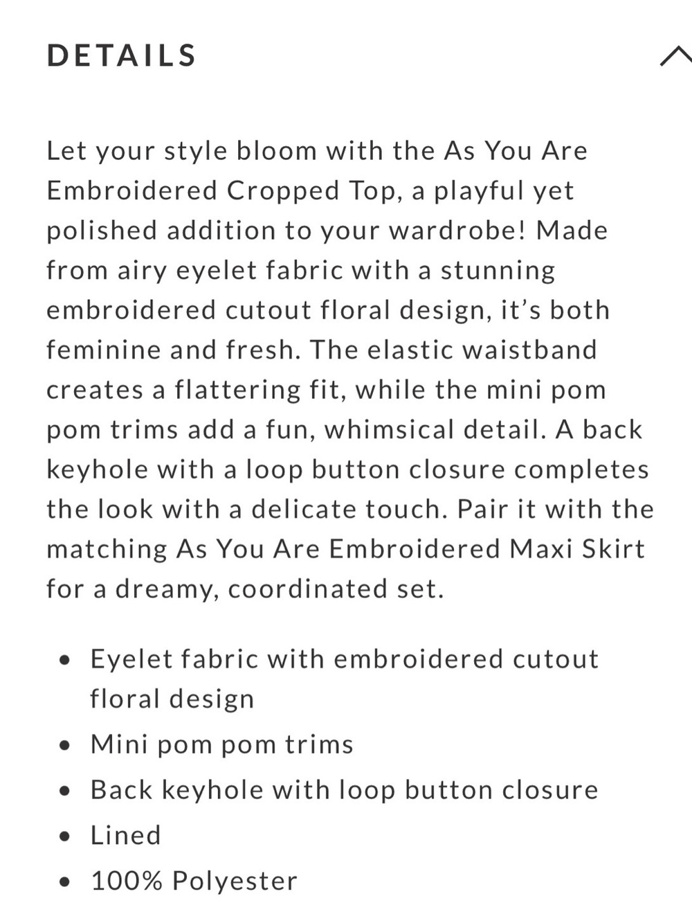 New VICI As You Are two-piece floral embroidered eyelet / pom-pom skirt set - Picture 8 of 8